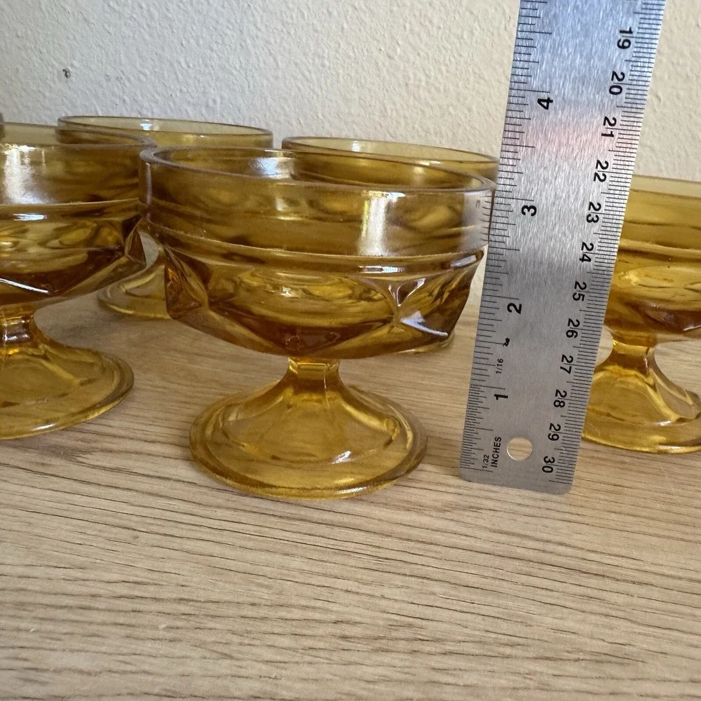 6 Anchor Hocking Fairfield Amber Low Sherbet Set Vintage Honey Gold Stemware Lot